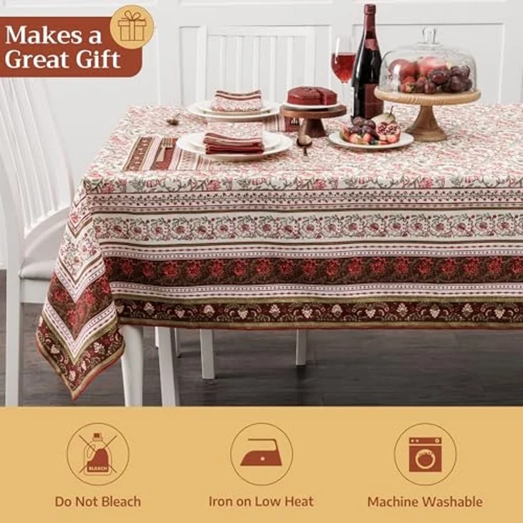 Maison d' Hermine Reveillon Au Jardin Tischdecke, rechteckig, 100% Baumwolle, wiederverwendbar, dekorativ, für den täglichen Gebrauch, für Esszimmer, Bauernhaus, Zuhause, Party, Festlich und Hochzeit – Bild 5