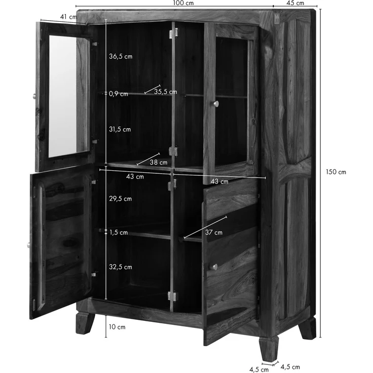 Highboard Sheesham 100x45x150 braun lackiert ANCONA #130 – Bild 8
