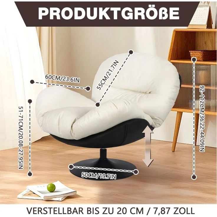 PEALOV Drehsessel 360° höhenverstellbarer Relax‑ und Loungesessel mit abnehmbarem Sitz (1-St), Großer TV‑Sessel mit Metallgestell für das Wohnzimmer – Bild 2