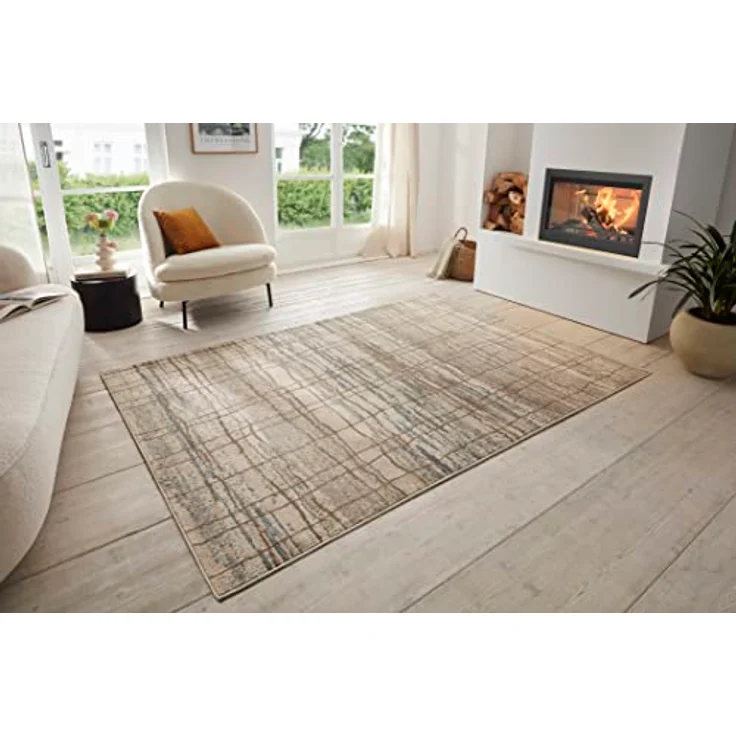 XXXL Flachwebeteppich Terrain, rechteckig 120x170 cm, Blau und Creme, Oeko-Tex® Standard 100, pflegeleicht, strapazierfähig, für Fußbodenheizung geeignet, leicht zusammenrollbar – Bild 1