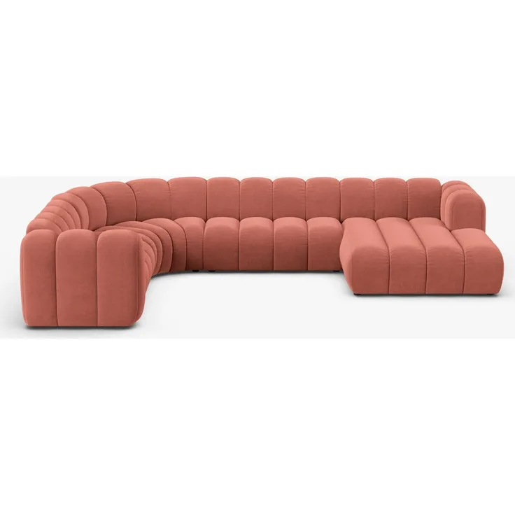 Micadoni Modulares Panorama Ecksofa Lupine 6-Sitzer Samt Salvador Koralle Links