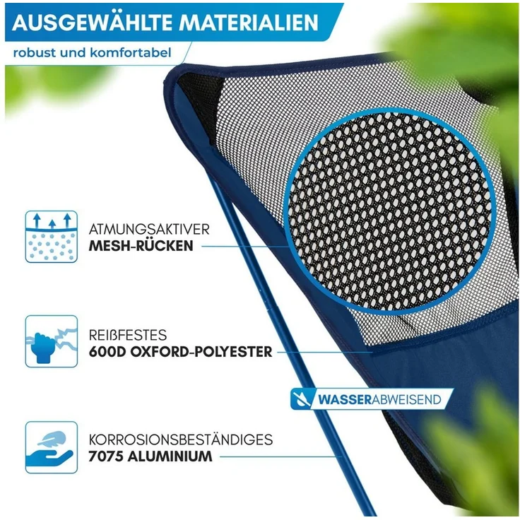 Nordmut Campingstuhl faltbar ultraleicht, klappbar leicht, Camping Outdoor, Angeln (Spar-Set, 1 St), kleines Packmaß, 140 kg belastbar, Aluminium, bequem, Trekking, Strand – Bild 3
