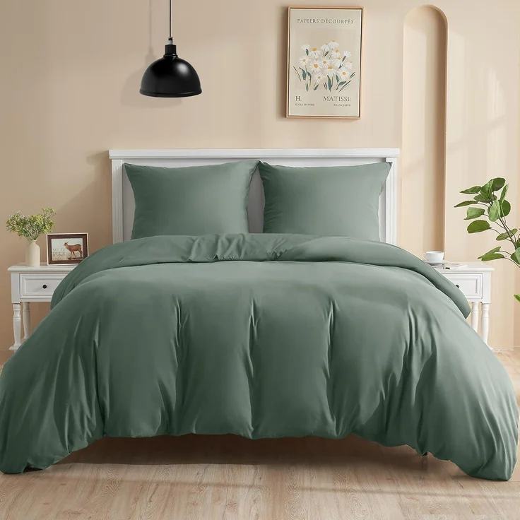 Bettwäsche-Set 155x220 cm Ganzjahres Salbei Grün Mikrofaser – Bild 1