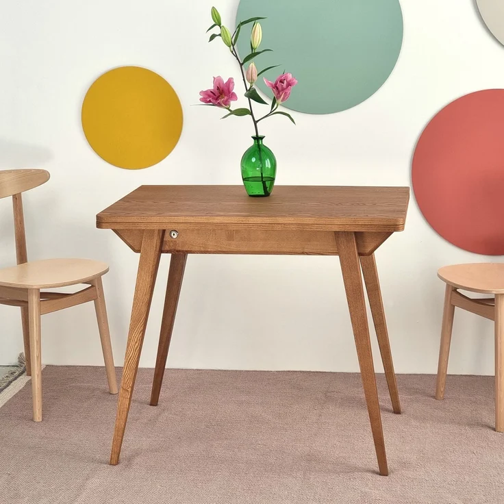 Ragaba rechteckiger ausziehbarer Tisch, MDF & Massives Eschenholz, 90x65 cm, Eichenbeize, Eichenbeize – Bild 2