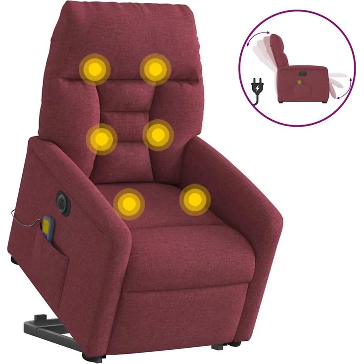 vidaXL Elektrischer Massagesessel mit Aufstehhilfe Weinrot Stoff 3303065