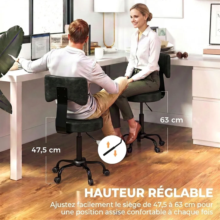 MELAYR, Rollhocker, Höhenverstellbar von 72 bis 87,5 cm, Schwarz – Bild 6
