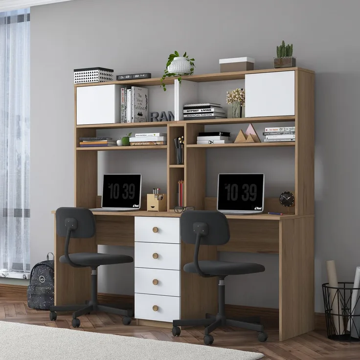 Skye Decor 'HA130 - 4017' Schreibtisch, Walnuss / Weiß, 180 x 166,3 x 50 cm