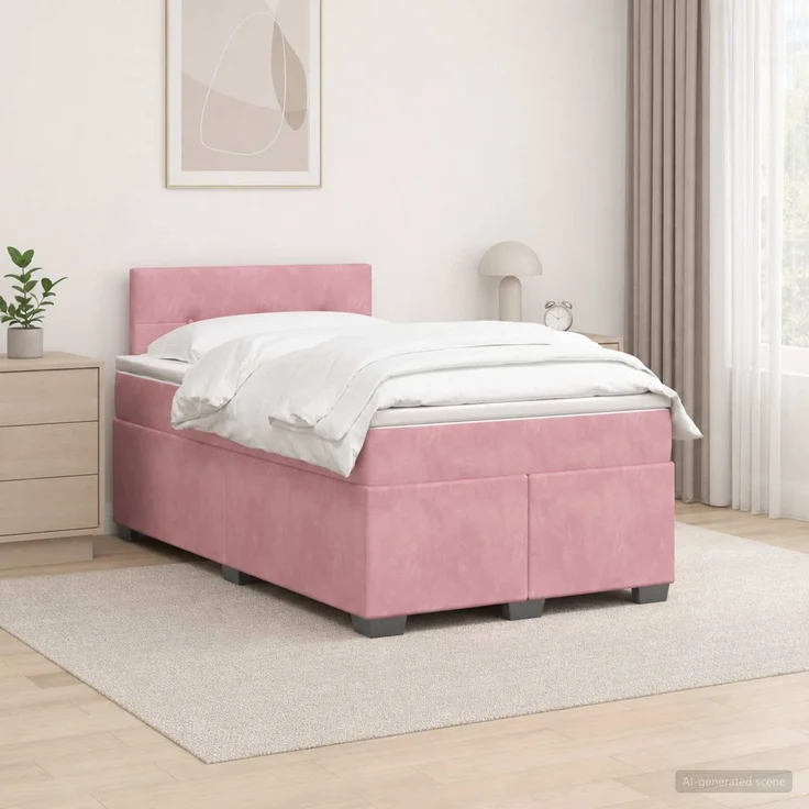 vidaXL Boxspringbett mit Matratze mit Kopfteil Rosa 120 x 200 cm Samt 3450697 – Bild 1