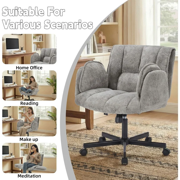 Faumrta Bürostuhl, Drehstuhl, Schreibtischstuhl mit Rollen, drehbar Bürostuhl with foldable Armlehnes, Belastbarkeit 150kg, h?henverstellbar, grauStoff60cm*68cm*86cmGrau – Bild 9