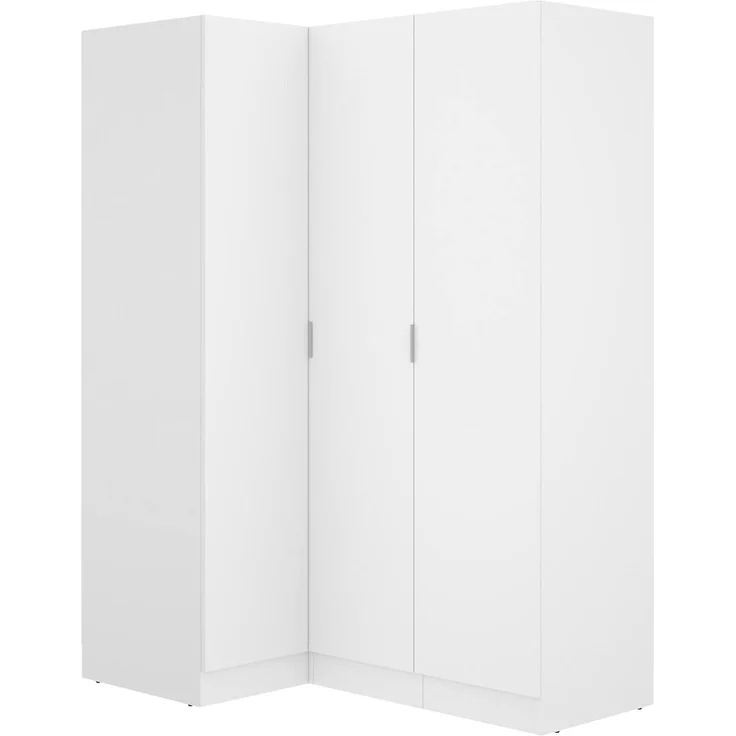 Dmora Meru, Eckschrank für Schlafzimmer, Kleiderschrank, Eckgarderobe mit 3 Flügeltüren, 133 x 91 x 184 cm, Weiß – Bild 5