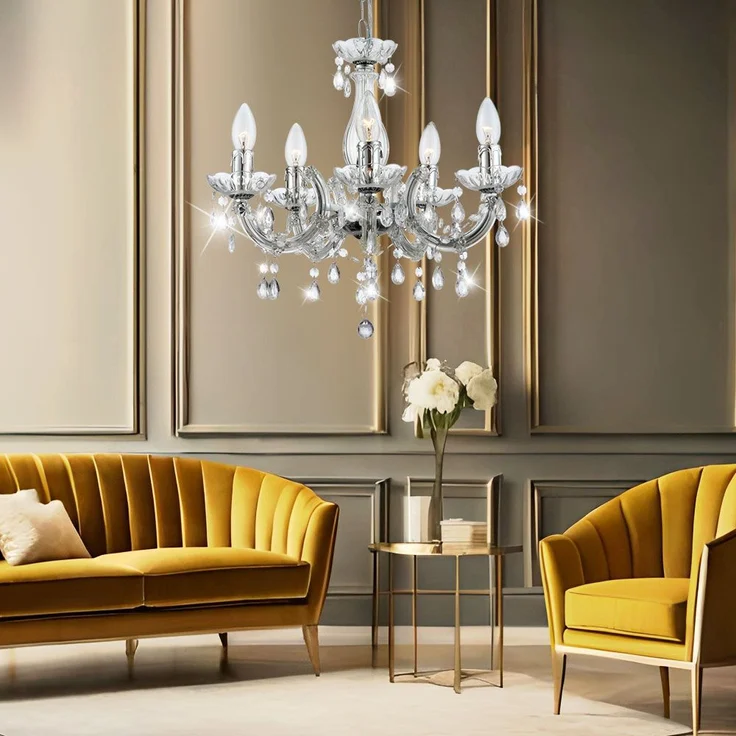 Kronleuchter, Lüster, Kristalle, klar, 5-flammig, H 128 cm – Bild 3