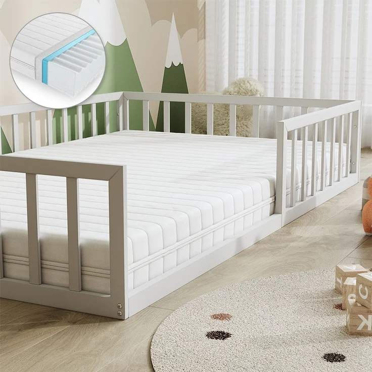Bodenbett aus Metall Minno Weiß 120x200 mit Matratze Vitalispa – Bild 4