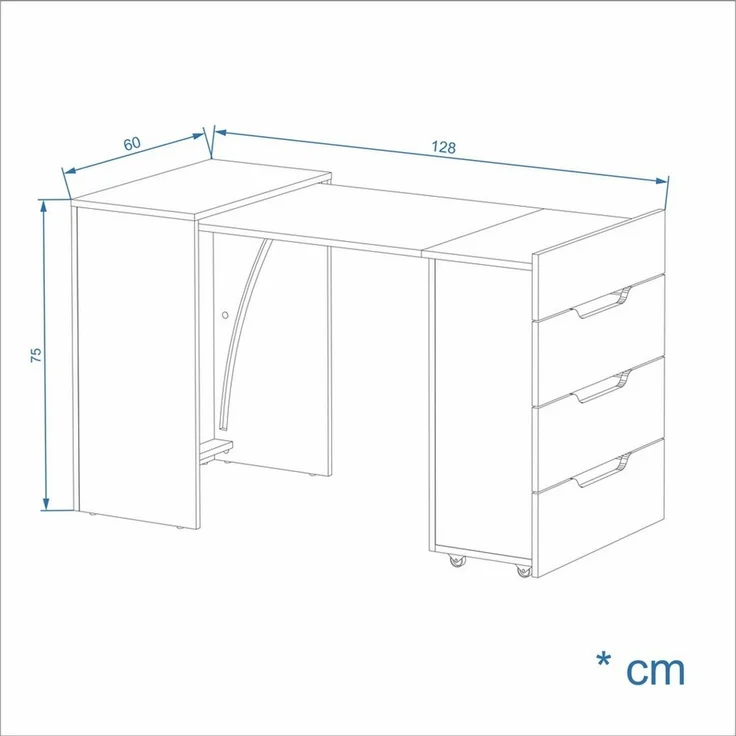 KOMTO Schreibtisch KOMTO Schreibtisch mit Stauraum – PC Tisch, Tisch FOLDY 128x60x75 cm – Bild 4