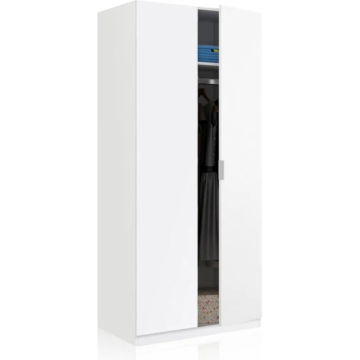 Habitdesign, Kleiderschrank – 2-türiger Schlafzimmerschrank in Mattweiß, platzsparend mit viel Stauraum, Maße: 81 x 180 x 52 cm (B x H x T), Modell Low Cost – Bild 7