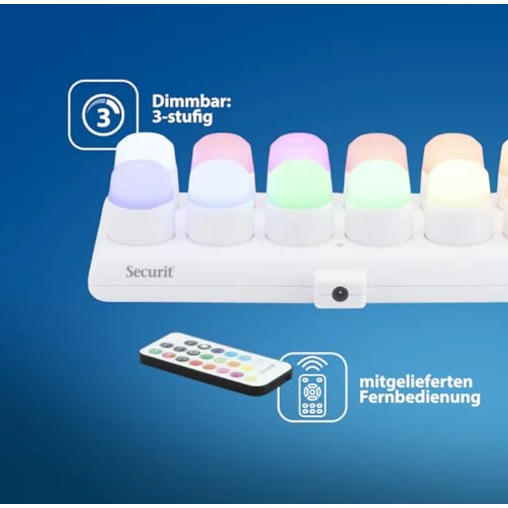 SECURIT – Wiederaufladbares LED-Teelicht-Set Amsterdam RGB – Kabellos – Magnetisch – Für Bar, Café, Restaurant – 13 Farben – 12 Kerzen, Fernbedienung, Basis, Ladekabel inklusive – Bild 6