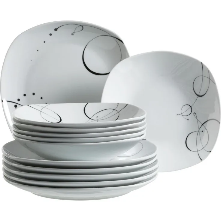 Mäser 921387 Chanson Tafelservice, für 6 Personen, weiß/schwarz, 12-teilig (1 Set)