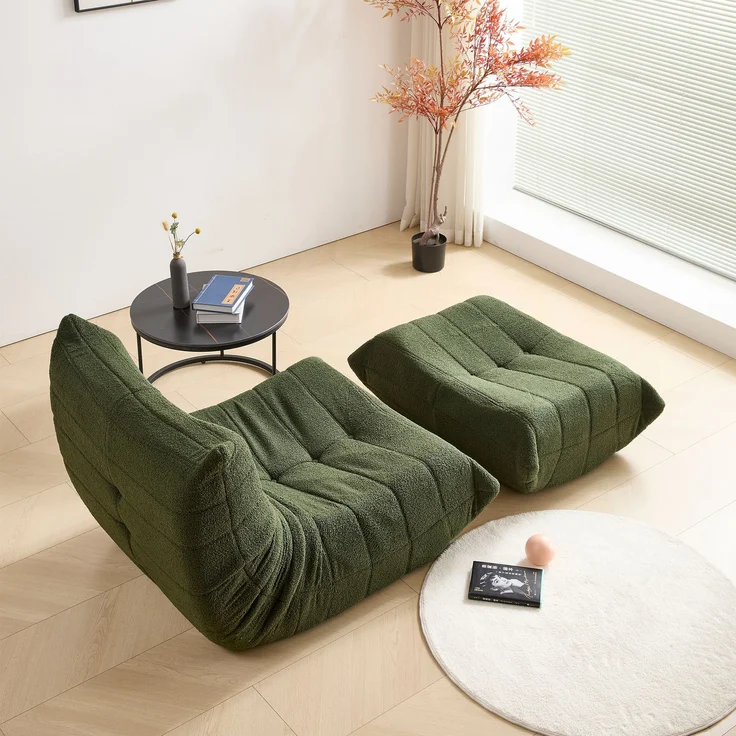 2-teiliges Loungesofa-Set 112x189x82 cm, Grün, Teddy-Vlies, ergonomisch, leicht, 110 kg Belastbarkeit – Bild 5