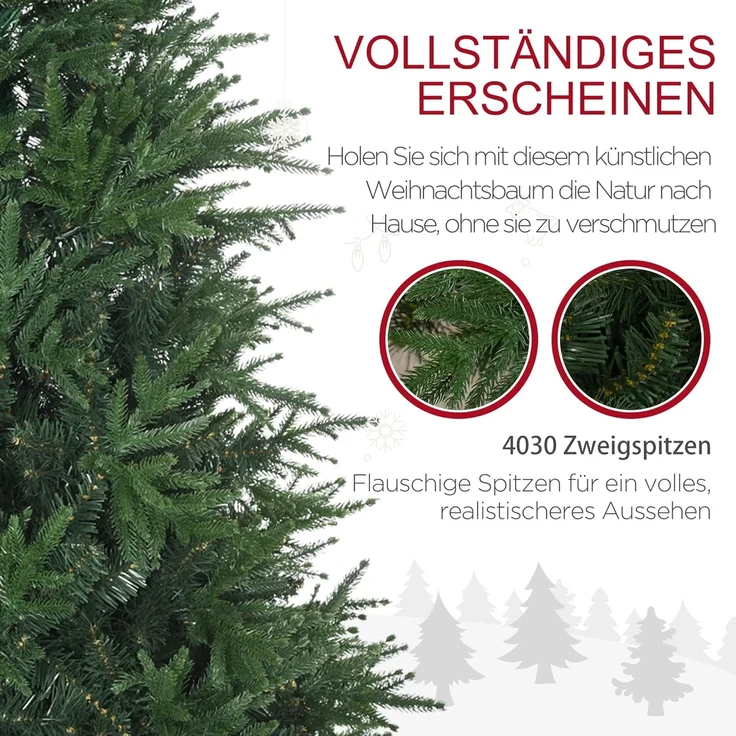 HOMCOM Künstlicher Weihnachtsbaum Kunsttanne, realistisches Aussehen, schneller Aufbau, Künstlich, Beschneite Optik – Bild 6