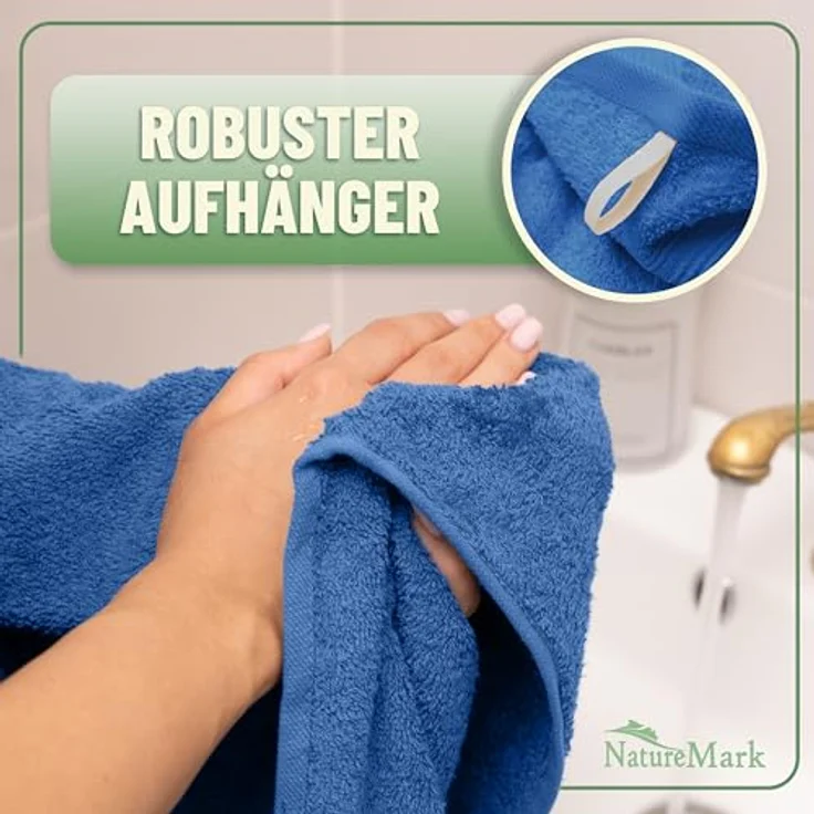 Green Mark Handtuch-Set mit 10 Teilen – 100% Baumwolle – 4 Handtücher 50×100 cm, 2 große Duschtücher 70×140 cm, 2 Gästetücher 30×50 cm und 2 Waschhandschuhe – Royalblau – Bild 7