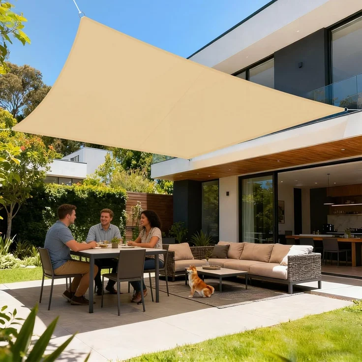 LOVE STORY Sonnensegel Wasserdicht 3. 5x4. 5m Rechteckig PES Polyester Sonnenschutz Windschutz Balkon Terrasse 95% UV-Schut,für Balkon Garten,Sandbeige – Bild 1