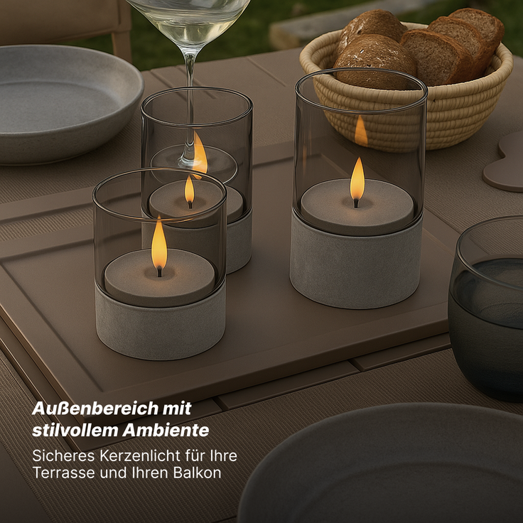 Brilliant Bougie LED-Kerzen 3er-Set - Grau/Rauchglast, warmweiß flackernd, 10 cm,12,5 cm,15 cm, batteriebetrieben, Dekoration für drinnen & draußen – Bild 5
