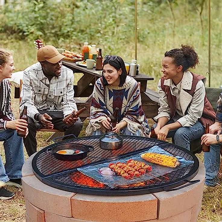 VEVOR X-Marks Feuerstelle Grillrost, Faltbarer runder Grillrost, robuster Stahl Lagerfeuer BBQ Grill Gitter mit Griff und Unterstützung X Draht, 91.4 cm, Schwarz – Bild 9