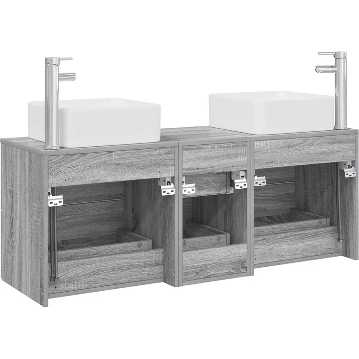 vidaXL Badezimmerschrank-Set 3 stk. Grau Sonoma 129 x 41 x 80 cm 3405832 – Bild 7