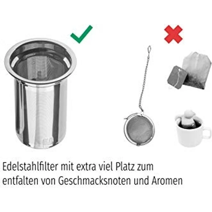 KVOTA Teekanne Glaskanne mit Edelstahl-Siebeinsatz und Deckel, 1L,Teebereiter, 1 l, (1-St), hochwertiges Borosilikatglas – Bild 6