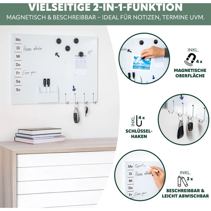 Magnettafel aus Metall, beschreibbar, viel Zubehör, weiß lackiert – Bild 2