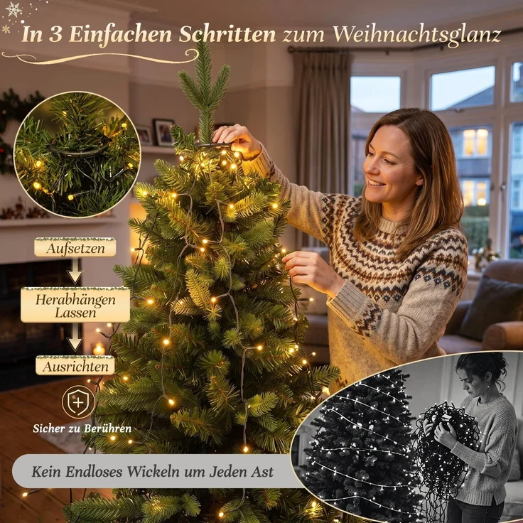 SALCAR 3m Christbaumbeleuchtung mit Ring und 10 Girlande – Bild 5