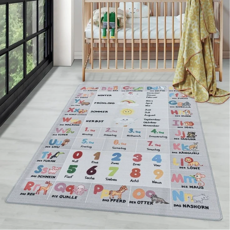 Carpettex Kinderteppich Alphabet - Buchstaben - Zahlen - Tiere, Rechteckig, Höhe: 7 mm, Teppich Kinderzimmer Alphabet-Buchstaben Rutschfest Waschbar – Bild 1