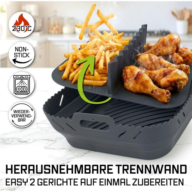 GOURMETmaxx Silikonform 21x21x8 cm mit Trennwand faltbar hitzebeständig bis 230°C Backform 6 Stück – Bild 2
