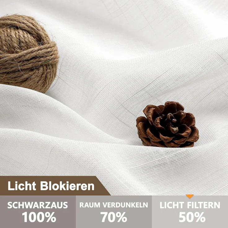 CUCRAF Leinenoptik Voile Vorhänge mit Ösen Gardine für Schlafzimmer Wohnzimmer, Off White,H225 x B140cm 2er Set – Bild 2