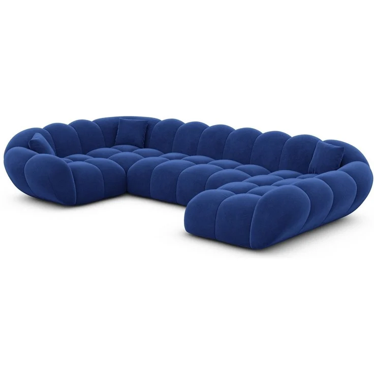 Sofa Dreams Wohnlandschaft Maleron U Form Design Stoffsofa, Stoff Polsterecke, 6-Sitzer, Ottomane rechts, Samtstoff Dunkelblau – Bild 2