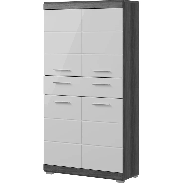Badezimmer Midischrank Shawn in weiß Hochglanz und Rauchsilber grau 74 x 141 cm – Bild 1