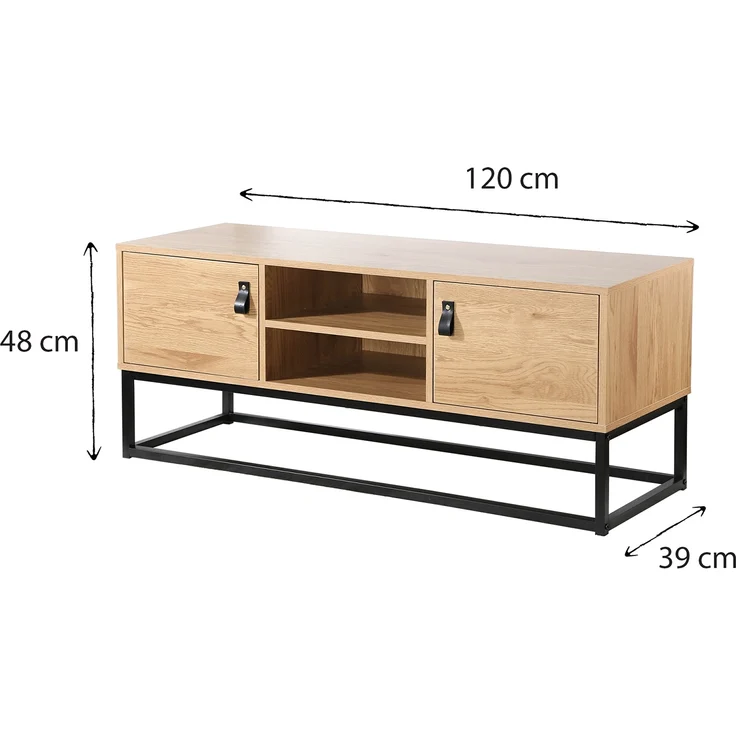 Casâme TV-Möbel Eiche Dekor 2 Türen und zentrale Ablage - L120 cm - Dunkles Holz – Bild 4