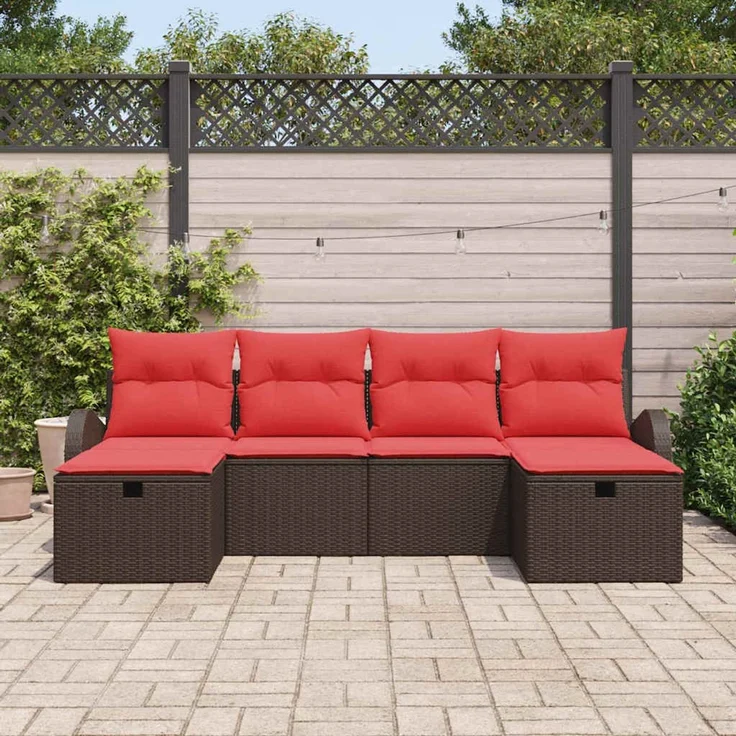 vidaXL Sofa Set 6 stk. 6-Sitzer Braun und Rot Poly-Rattan 3359123 – Bild 3