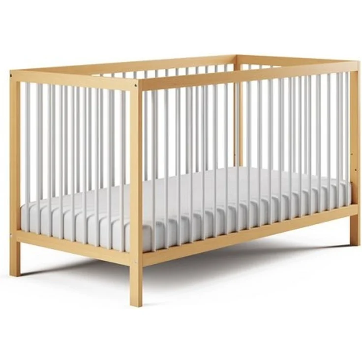 Babybett Kinderbett Gitterbett 60x120 & 70x140 cm höhenverstellbar & herausnehmbare Sprossen, optional mit Schublade und Matratze | 70x140 cm Buchenholz Natur-weiß sehr stabil Made in Europe – Bild 4