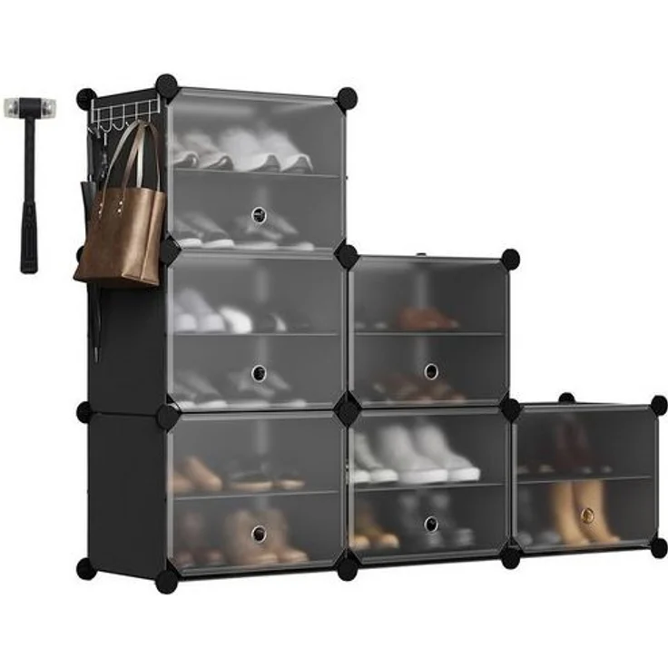Sekey Schuhregal Schuhregal Schuhschrank Schuh-Organizer Stecksystem DIY-Regal, 1-tlg 24 Paar Schuhe Kunststoff mit Schwarz 6 Tür – Bild 4