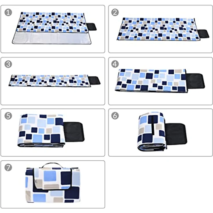 DETEX® Picknickdecke, 200x200 cm, Quadrate/Blau, wasserdicht, isoliert, faltbar – Bild 7