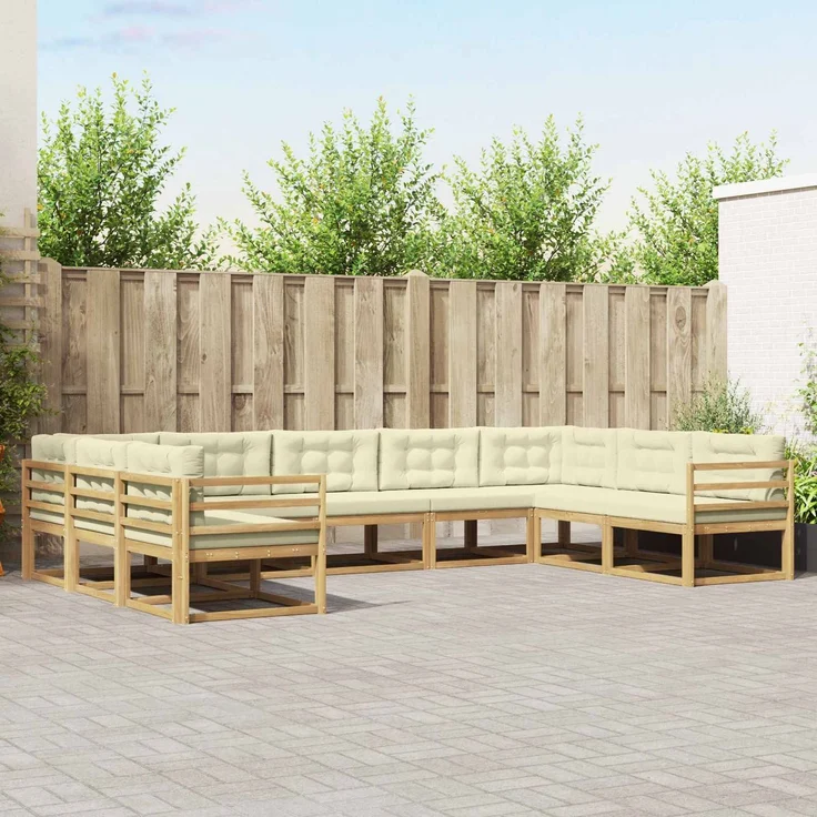 vidaXL Outdoor-Sofagarnitur 9 stk. 9-Sitzer Weiß und Creme 3387019 – Bild 1