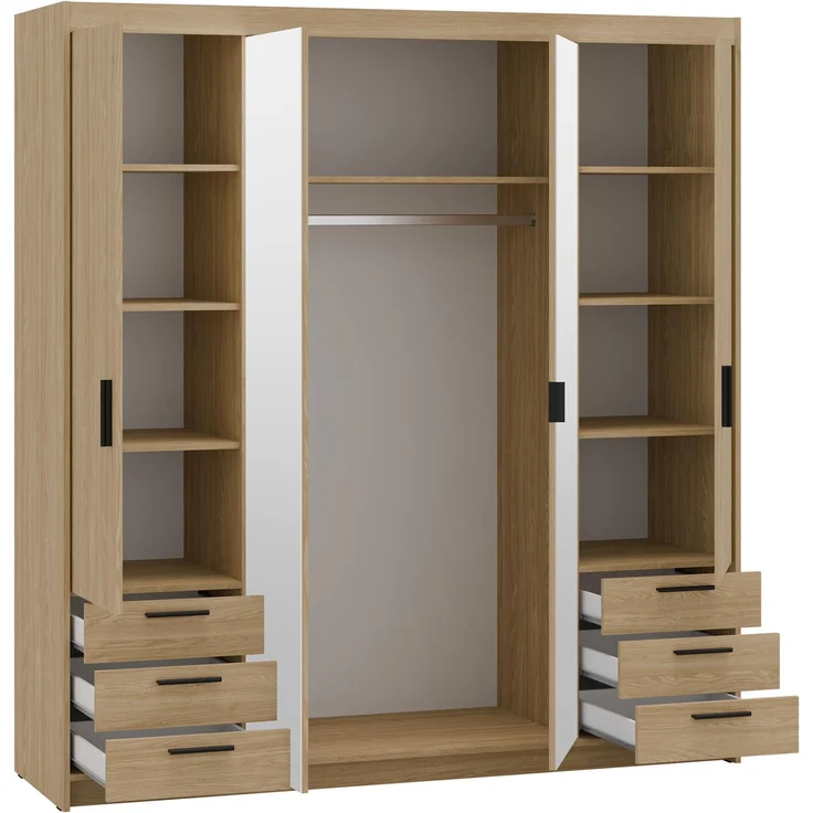 AX LIVING Geölte Eiche Kleiderschrank mit Spiegel Storicos 4T6S 176,3cm Groß – Bild 3
