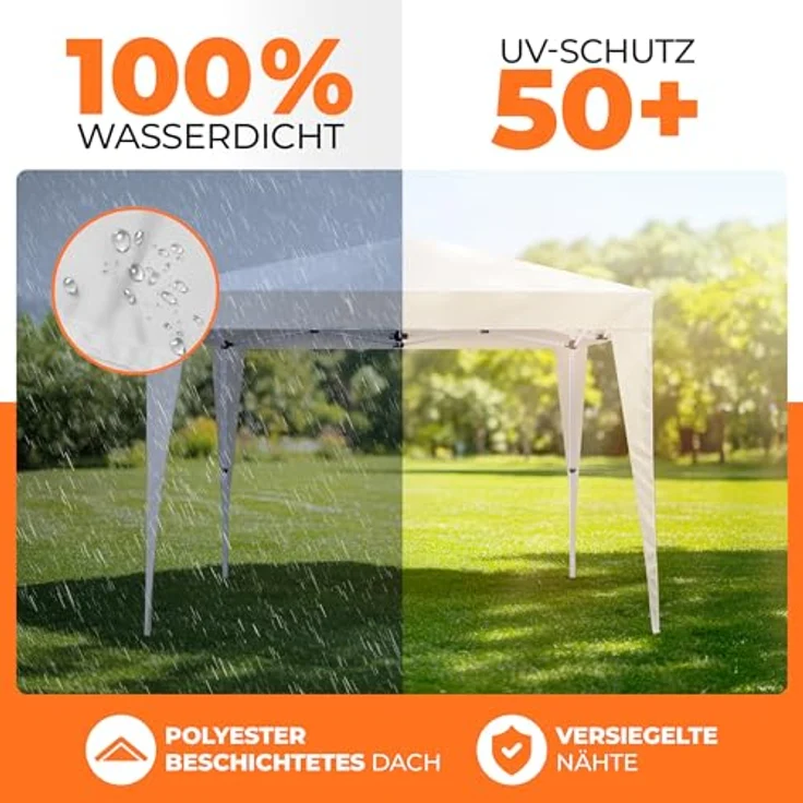 Faltpavillon 3x3 m - wasserdicht - mit 4 Seitenteilen, champagner – Bild 6