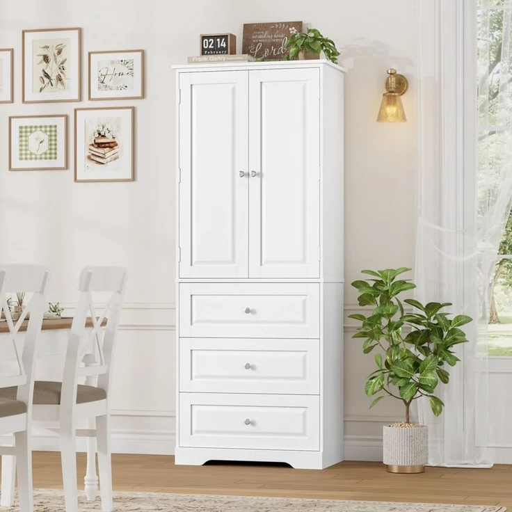 Homfa Mehrzweckschrank Küchenschrank Vorratsschrank Buffetschrank Speiseschrank mit 8 Türregalen, 2 Schubladen, 60 x 40 x 150 cm – Bild 3