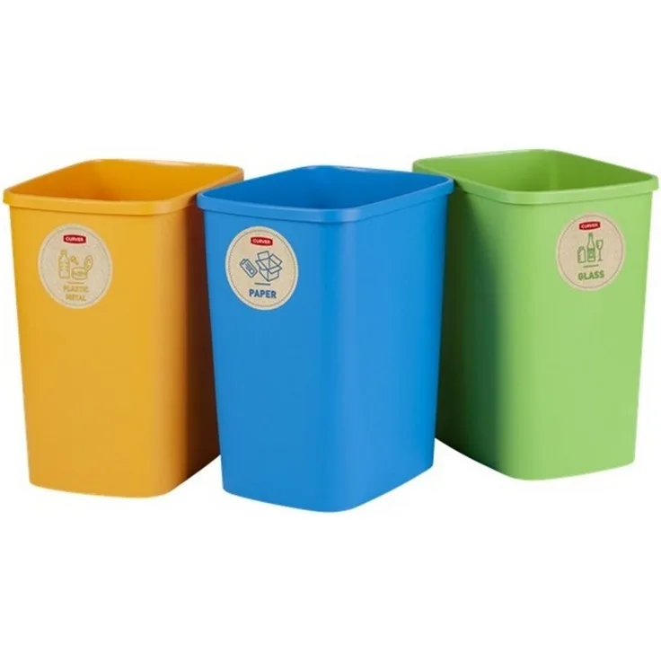 Curver Mülltrennsystem 249841, Eco Friendly 3er-Set Mülltrennungssystem 3x9L