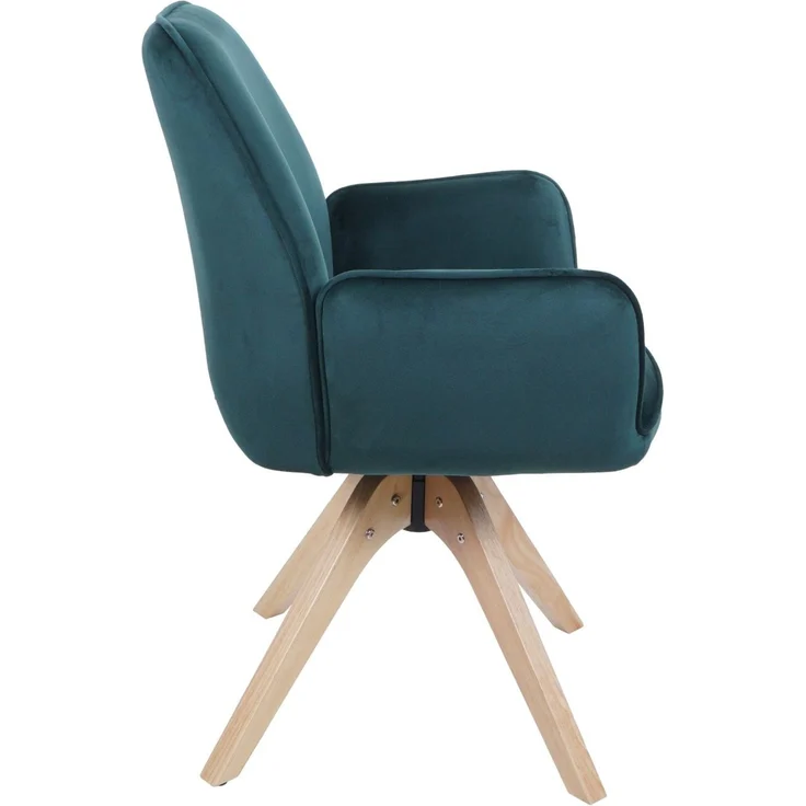 6er-Set Esszimmerstuhl HWC-G67, Esstischstuhl Küchenstuhl mit Armlehne, drehbar Holz Samt 320 g/m² MVG ~ grün – Bild 8
