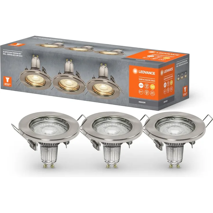 LEDVANCE SET X3 RECESS DOWNLIGHT Incl. Osram LED 2. 6W Brushed Nickel