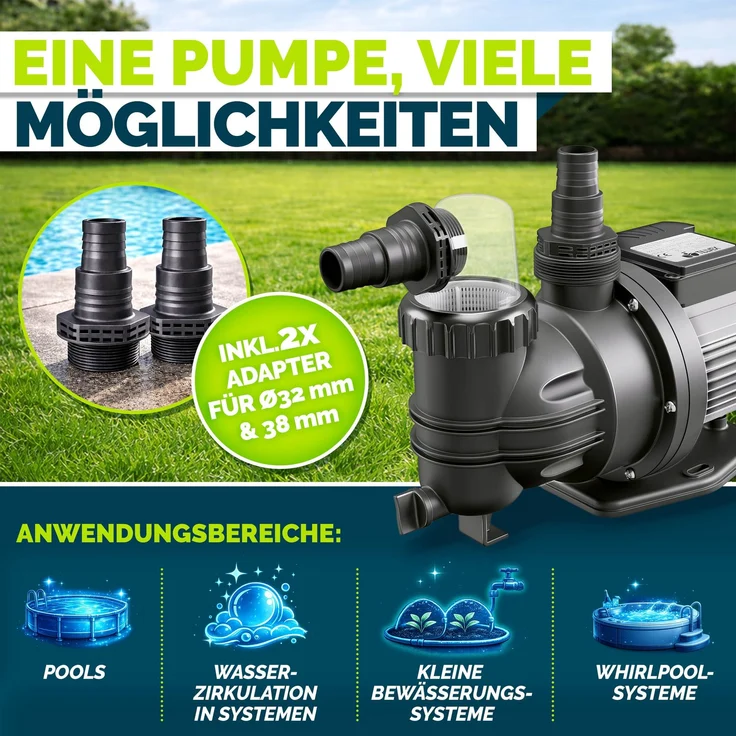 tillvex® Filterpumpe Pool 7.000L/h & 250W | Schwimmbadpumpe Förderhöhe max. 7,5m | Poolfilter Umwälzpumpe für 22m³ Pools | Poolpumpe selbstansaugend für Pools Aufstellpool Spa mit Vorfilter – Bild 5