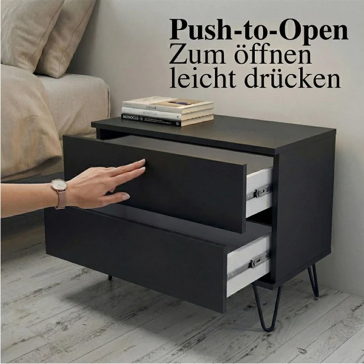 InnoFurn Nachtschrank Aura Nachttisch (Nachtkonsole, optional hängend Beistelltisch) 2 Schubladen mit Push-to-Open & Made in Germany (60 x 43 x 35 cm) – Bild 3