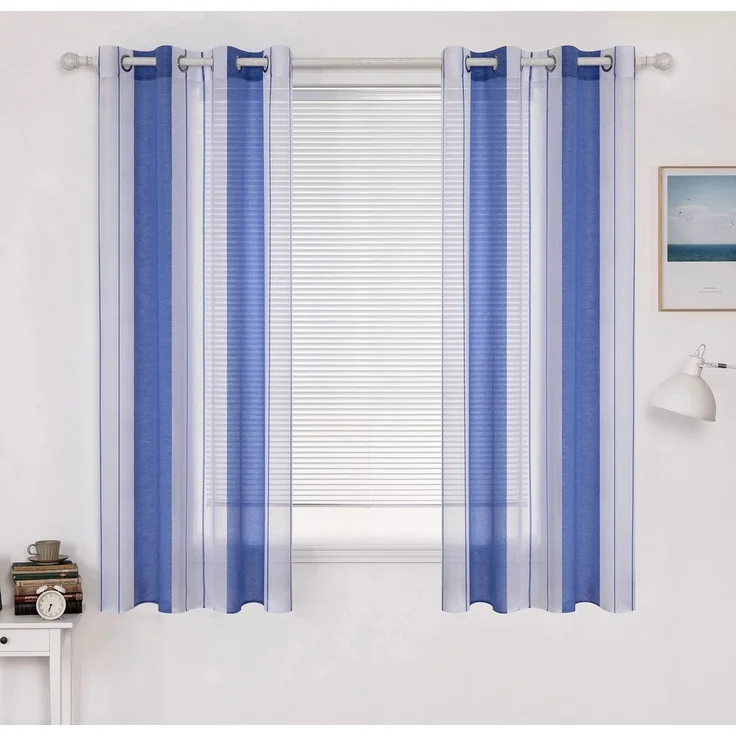 MIULEE Voile Gardinen Blau-Weiß mit Ösen 2er Set 140x175 cm | Halbtransparenter Voile mit Streifenmuster für Wohnzimmer, Schlafzimmer und kleine Fenster.